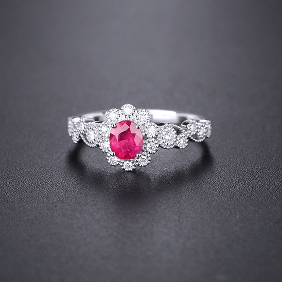 14k Gold 0.82 Ctw Natural Ruby & Diamond Ring - 3