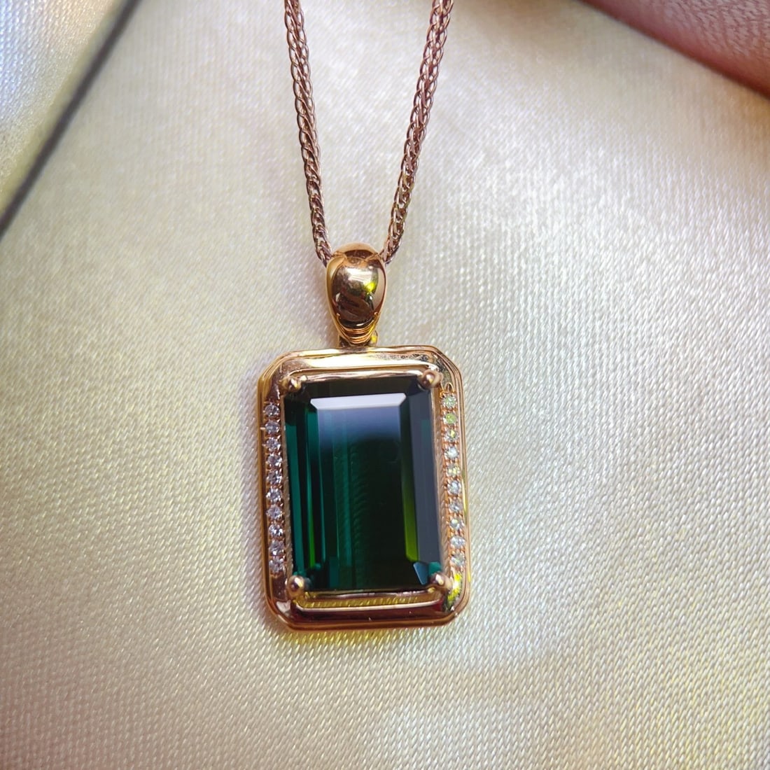 14k Gold 3.56 Ctw Natural Tourmaline & Diamond Pendant( Without Chain ) - 2