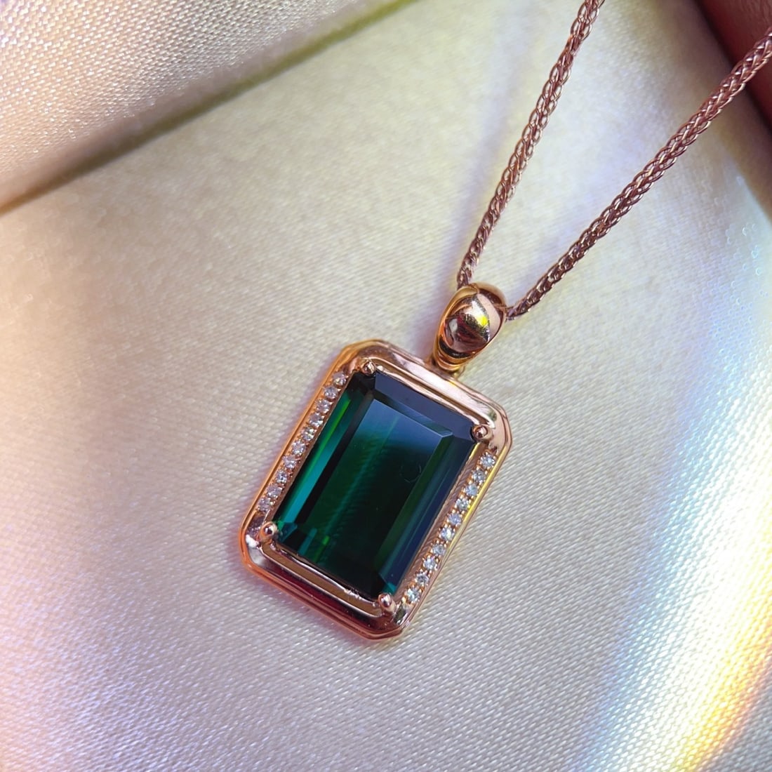14k Gold 3.56 Ctw Natural Tourmaline & Diamond Pendant( Without Chain ) - 3