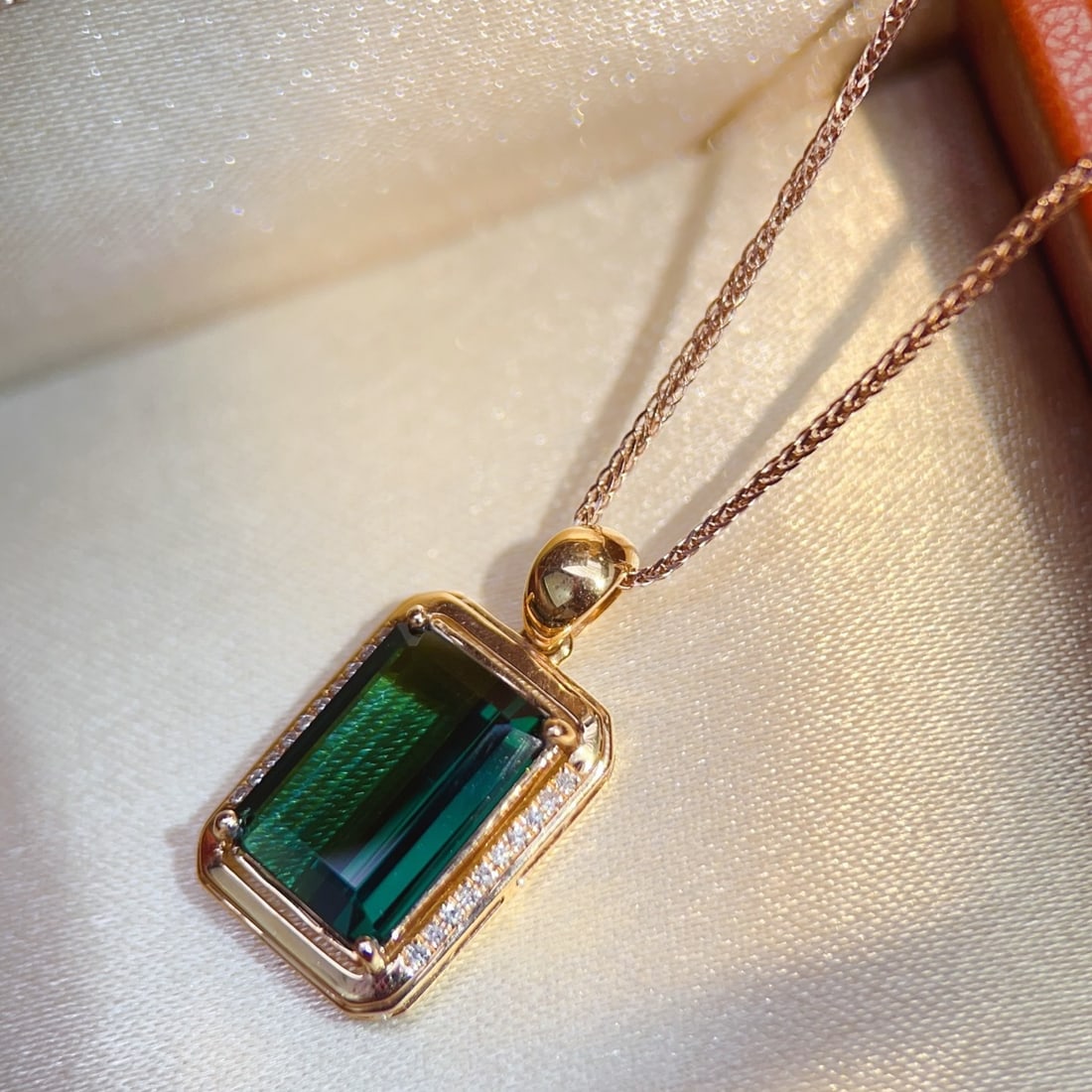14k Gold 3.56 Ctw Natural Tourmaline & Diamond Pendant( Without Chain ) - 4