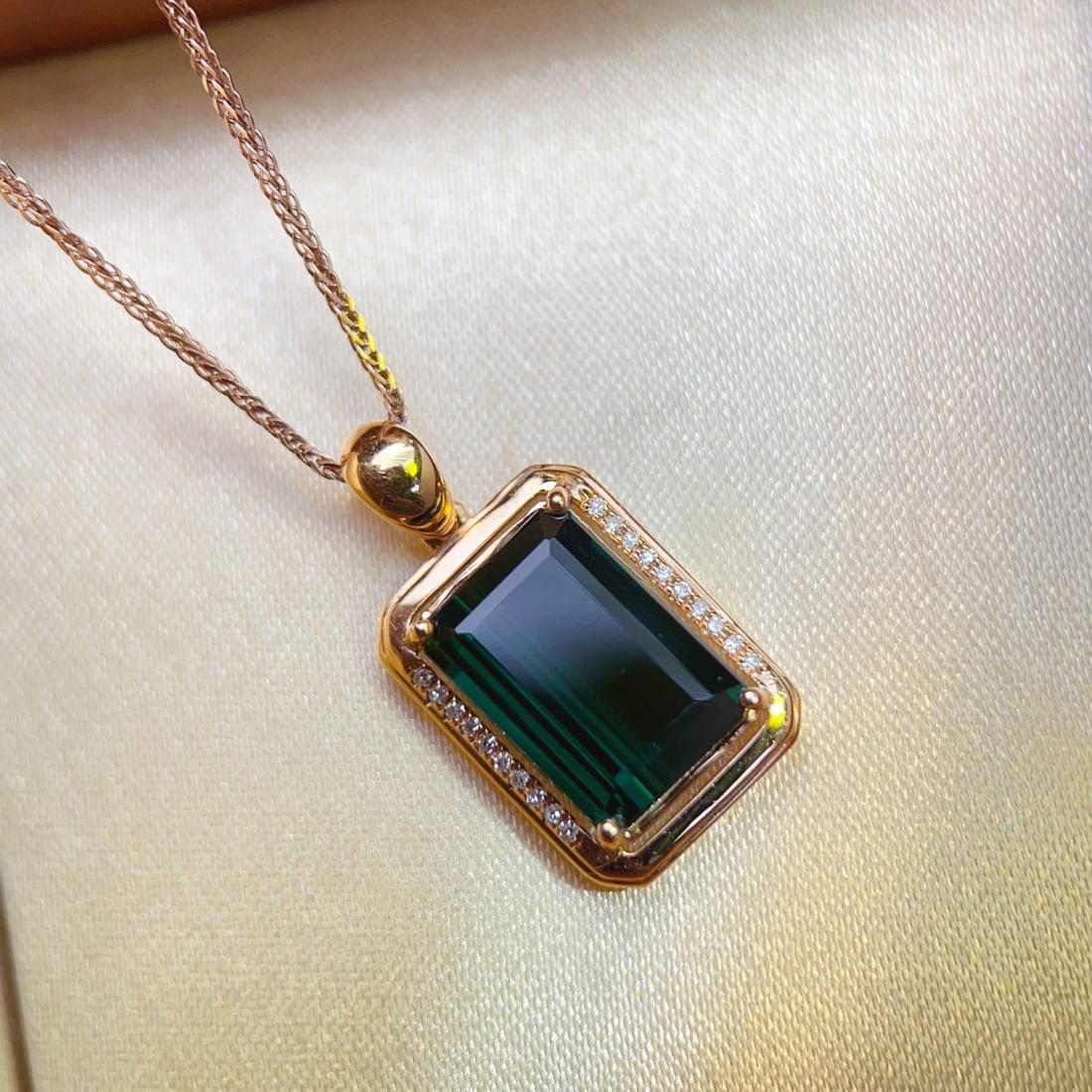 14k Gold 3.56 Ctw Natural Tourmaline & Diamond Pendant( Without Chain ) - 5