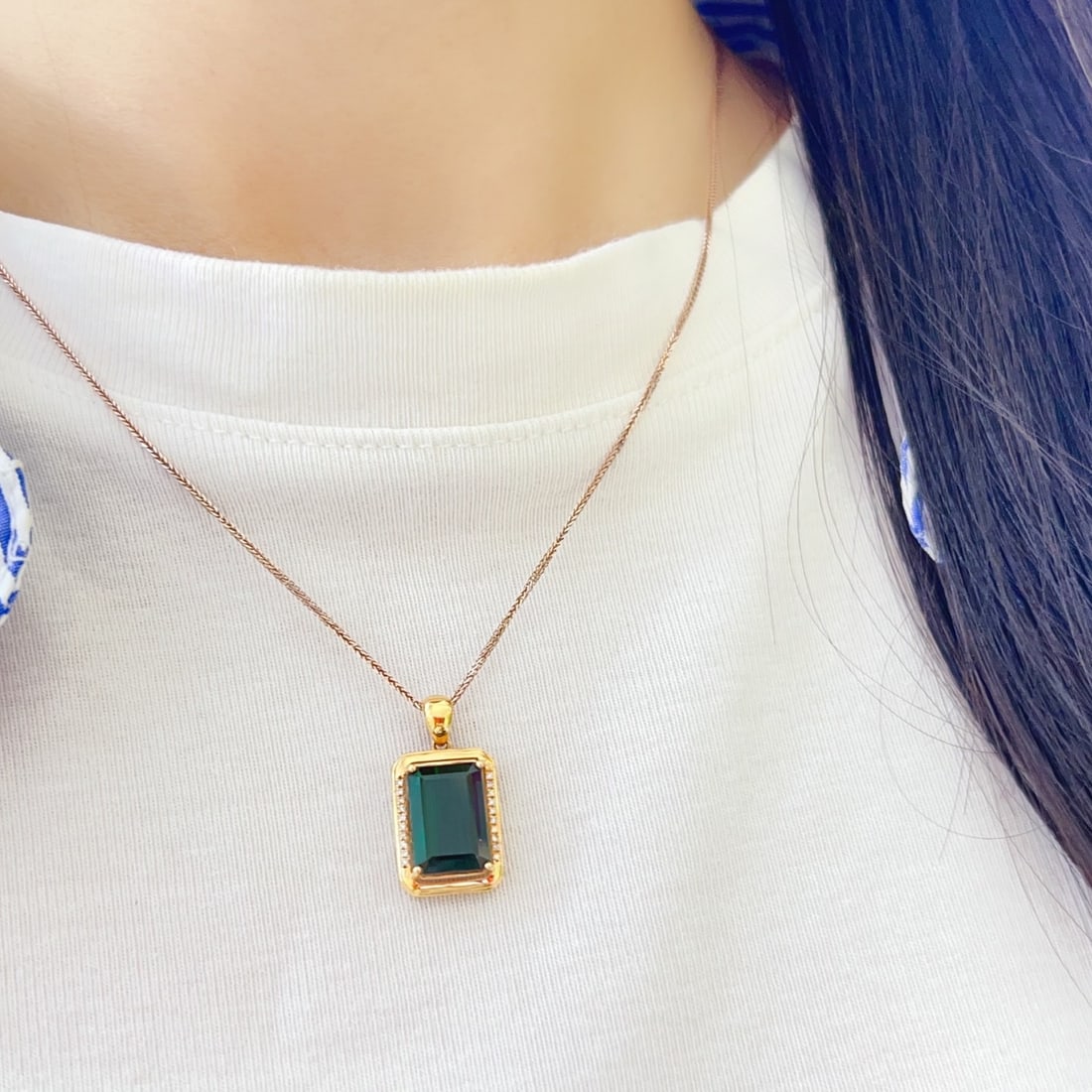 14k Gold 3.56 Ctw Natural Tourmaline & Diamond Pendant( Without Chain ) - 6
