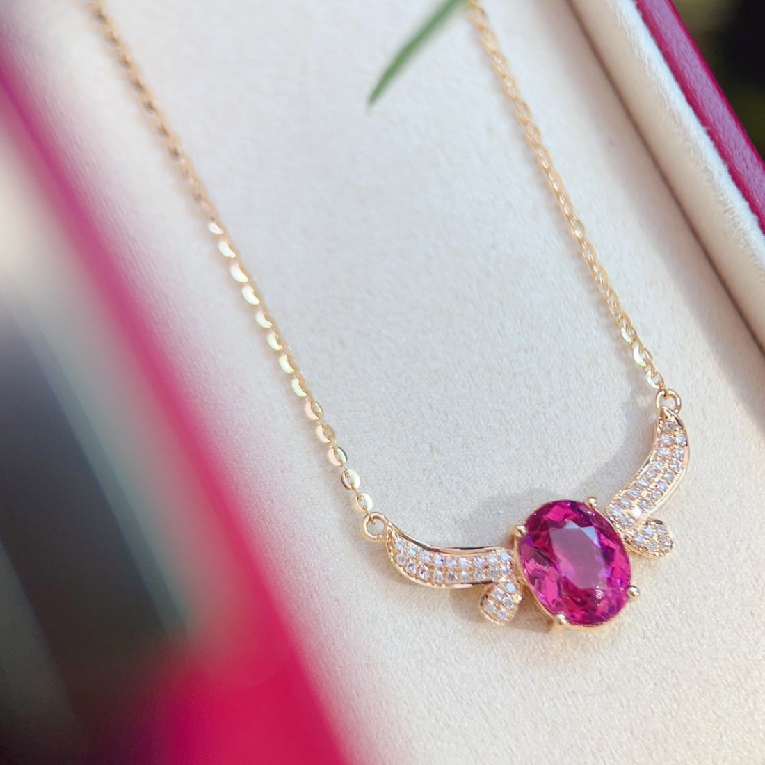 14k Gold 2.2 Ct Natural Tourmaline & Diamond Necklace - 3