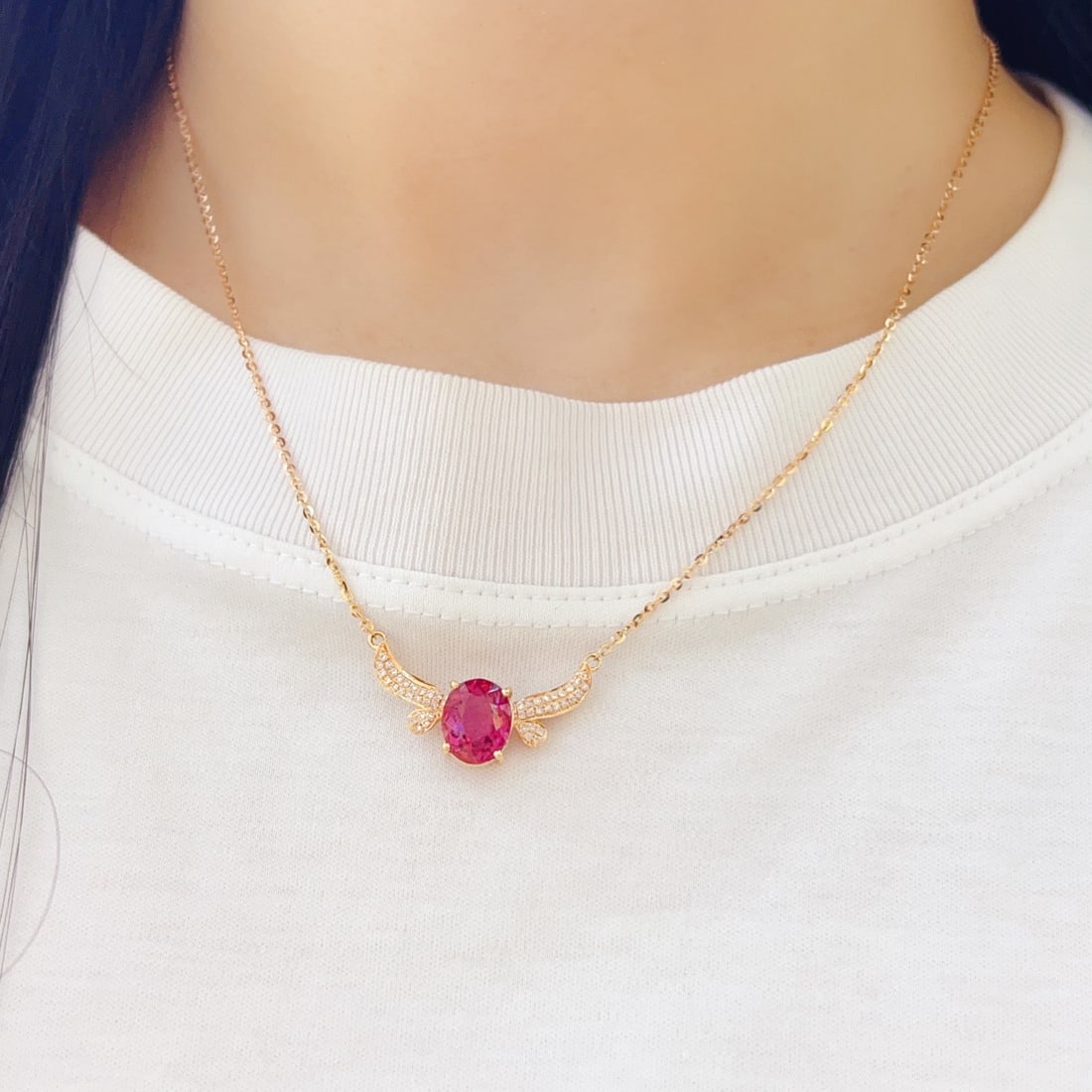 14k Gold 2.2 Ct Natural Tourmaline & Diamond Necklace - 6