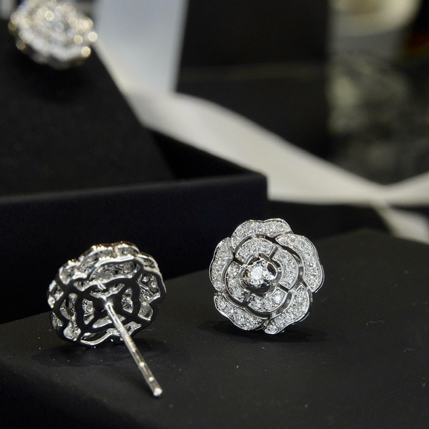 14k Gold 0.3 Ct Natural H Diamond & Flowers Earrings - 5