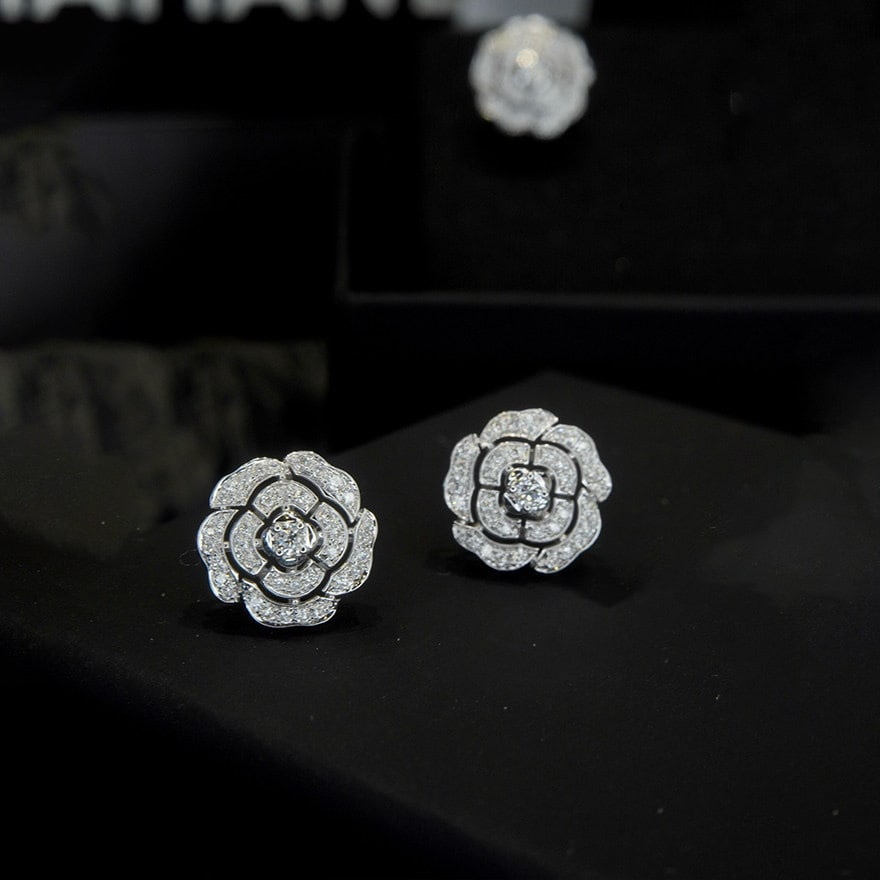 14k Gold 0.3 Ct Natural H Diamond & Flowers Earrings - 6