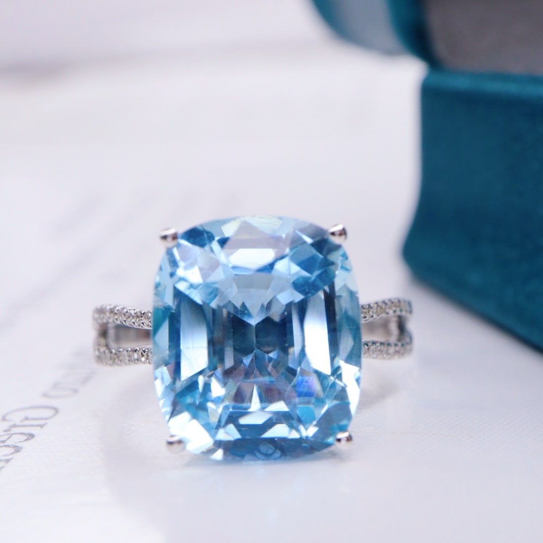 14k Gold 4.83 Ctw Natural Aquamarine & Diamond Ring - 3