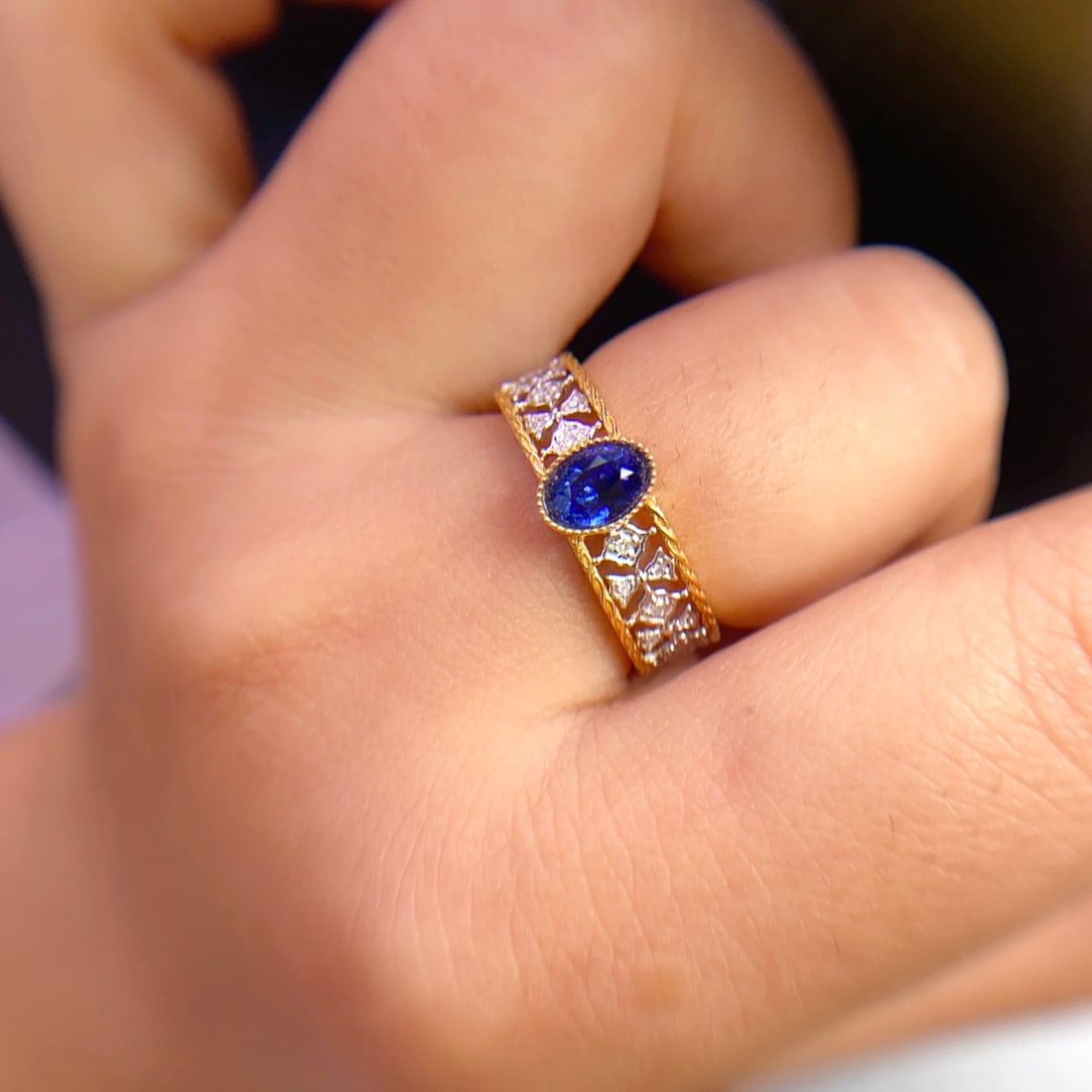 14k Gold 0.80 Ct Natural Sapphire & Diamond Ring - 5