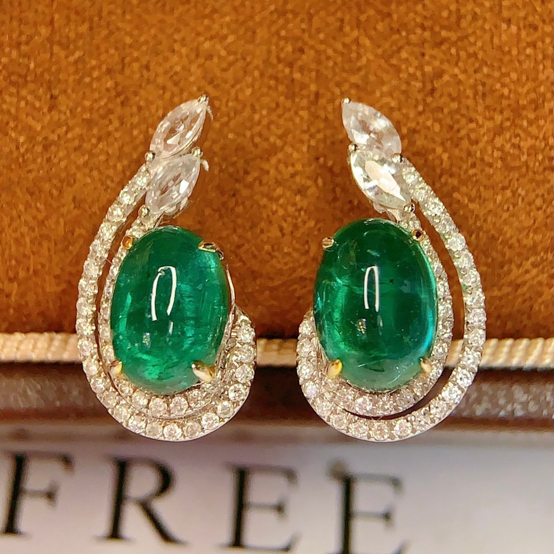 14k Gold 3.58 Ct Natural Emerald & Diamond & Sapphire Earrings - 2