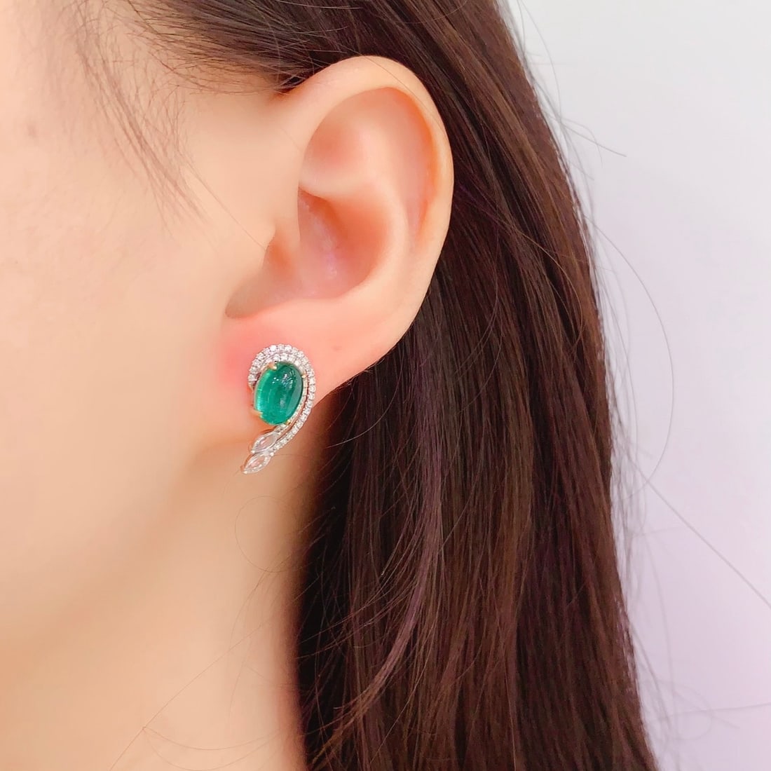 14k Gold 3.58 Ct Natural Emerald & Diamond & Sapphire Earrings - 6