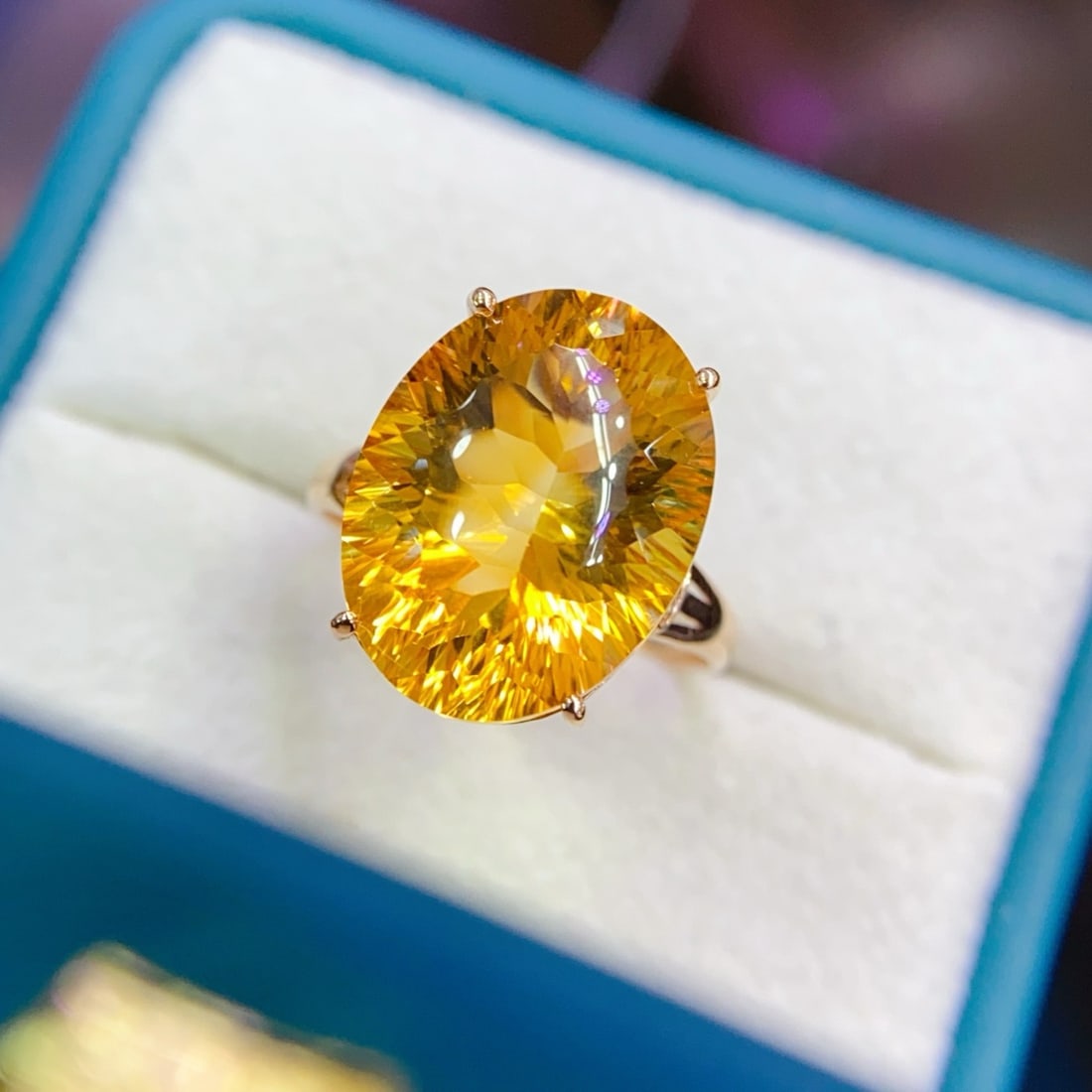 14k Gold 8.02 Ctw Natural Citrine & Diamond Ring - 2