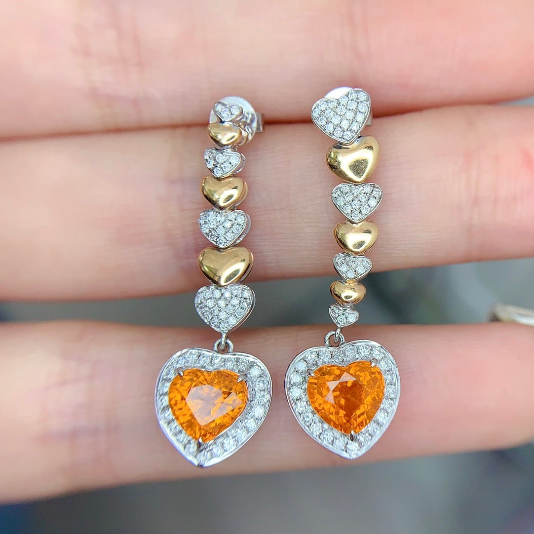 14k Gold 2.98 Ct Natural Spessartine & Diamond Earrings - 4