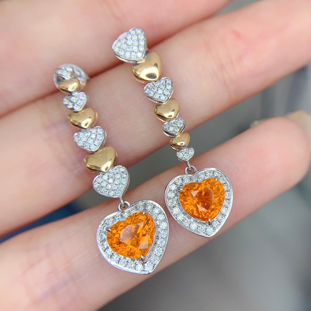 14k Gold 2.98 Ct Natural Spessartine & Diamond Earrings - 6