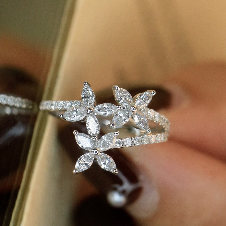 14k Gold 0.9 Ct Natural H Diamond Ring - 4