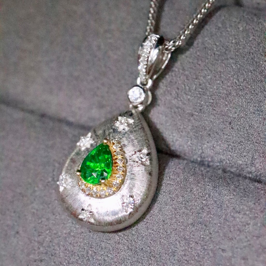 14k Gold 0.53 Ctw Natural Tsavorite & Diamond Pendant( Without Chain ) - 2