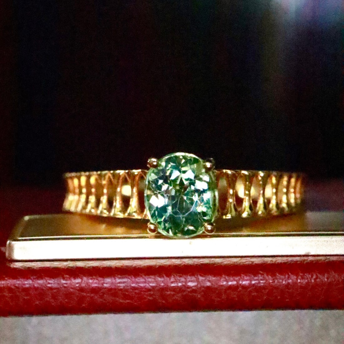 14k Gold 1.0 Ct Natural Tourmaline Ring: Ref:231156160 // gold content:14k gold // ring size:7. 25us // // main gemstone:tourmaline // shape:oval // carat weight:1. 0ct // color:green // treatment:natural // Condition: New Low Estimate: