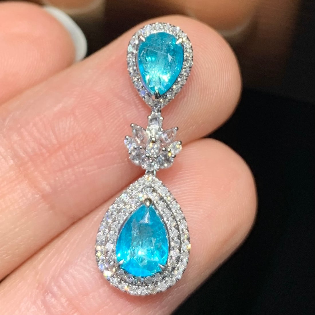 14k Gold 0.9 Ct Natural Paraiba Tourmaline & Diamond Pendant( Without Chain ) - 2