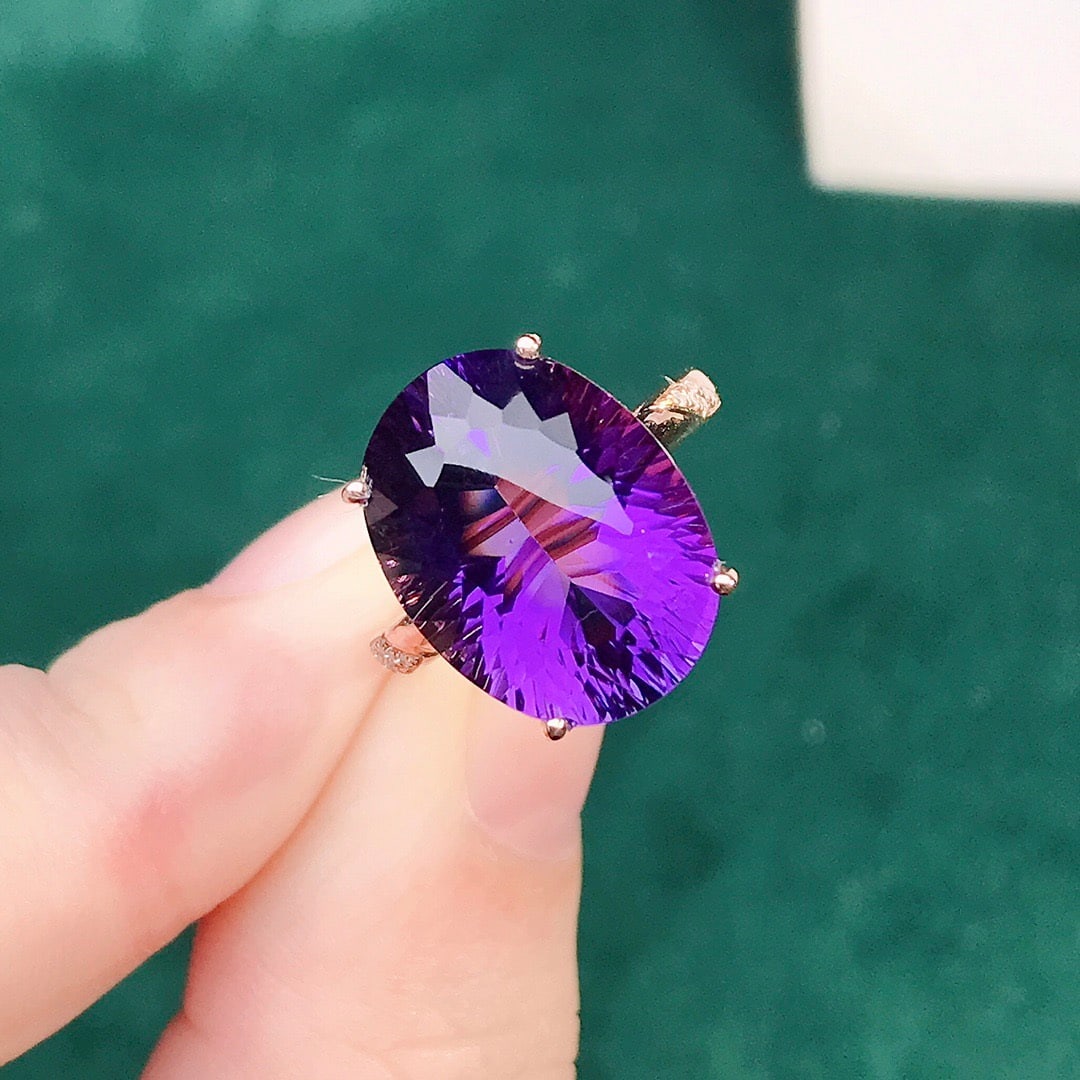 14k Gold 9.98 Ctw Natural Amethyst & Diamond Ring - 3