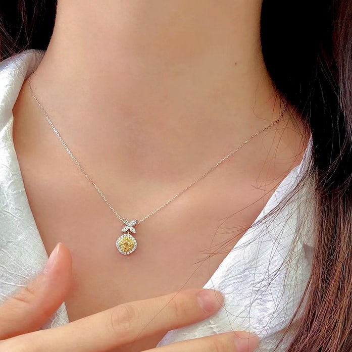 14k Gold 0.45 Ctw Natural Yellow Diamond & Diamond Pendant( Without Chain ) - 4