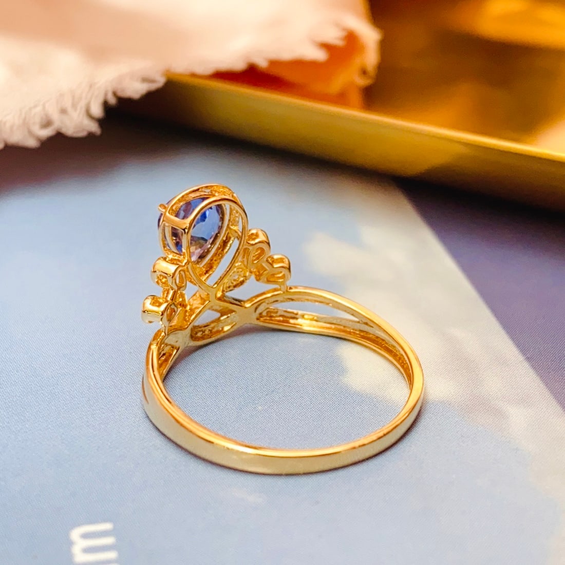 14k Gold 0.88 Ct Natural Sapphire & Diamond Ring - 6