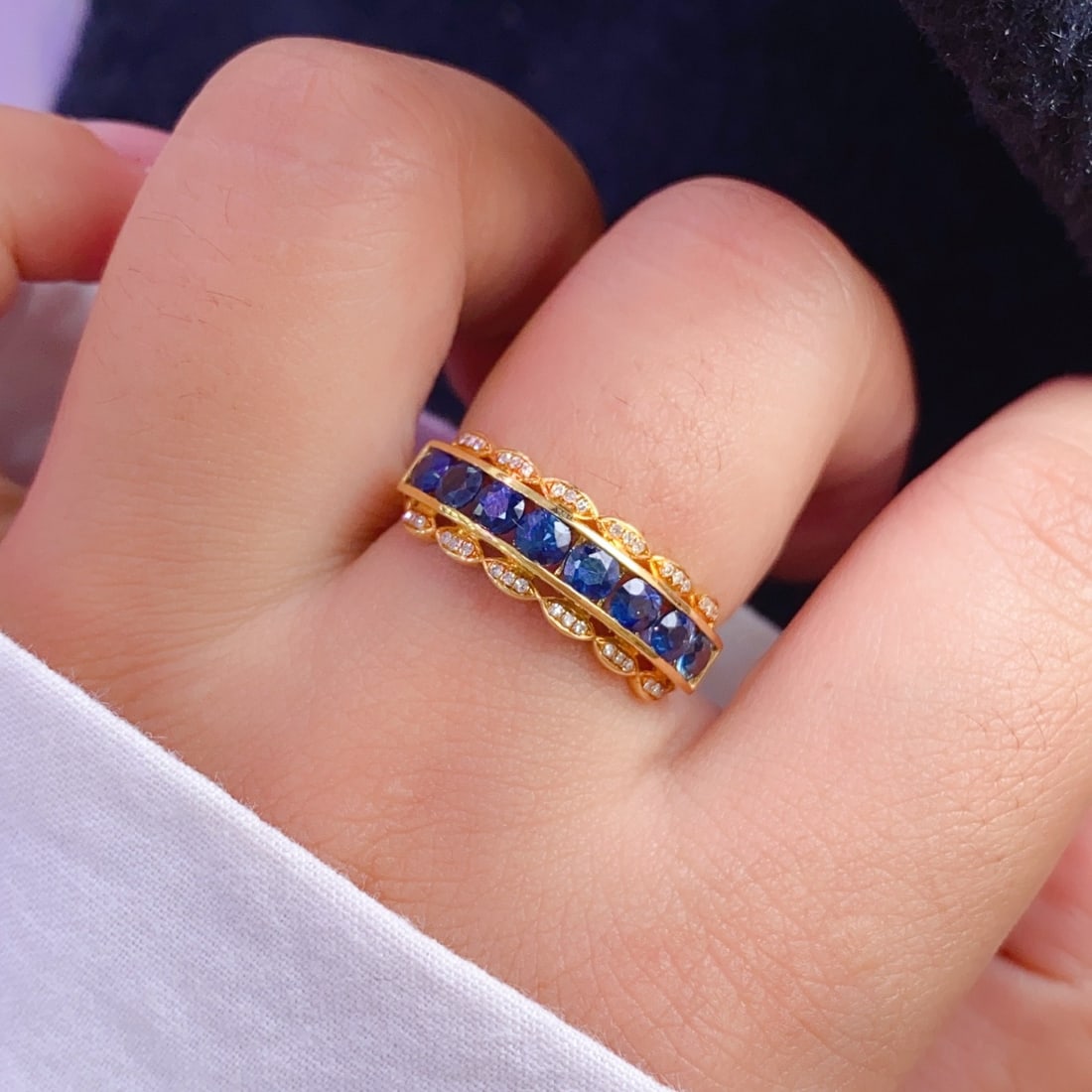 14k Gold 1.50 Ct Natural Sapphire & Diamond Ring - 2