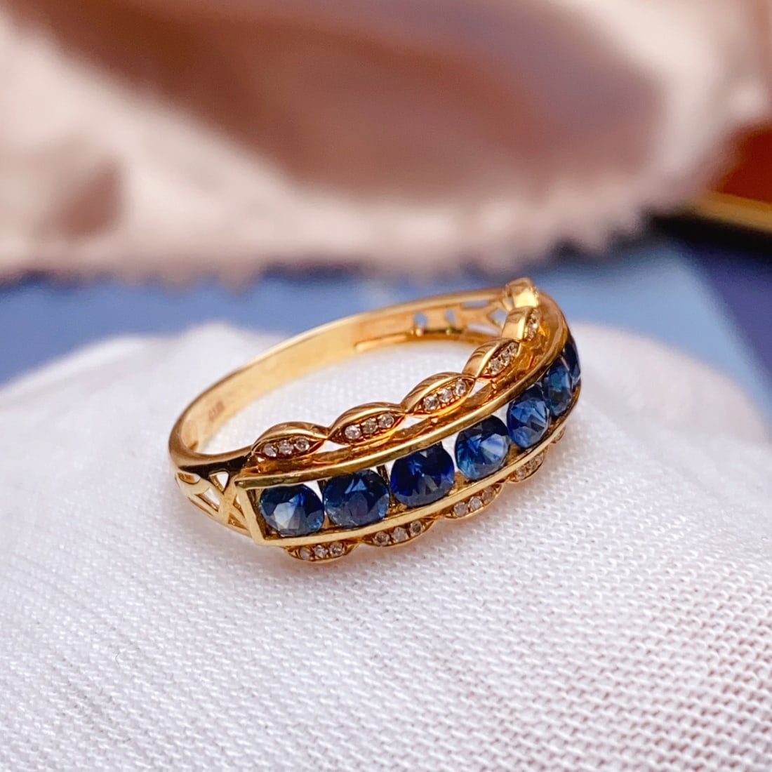 14k Gold 1.50 Ct Natural Sapphire & Diamond Ring - 3