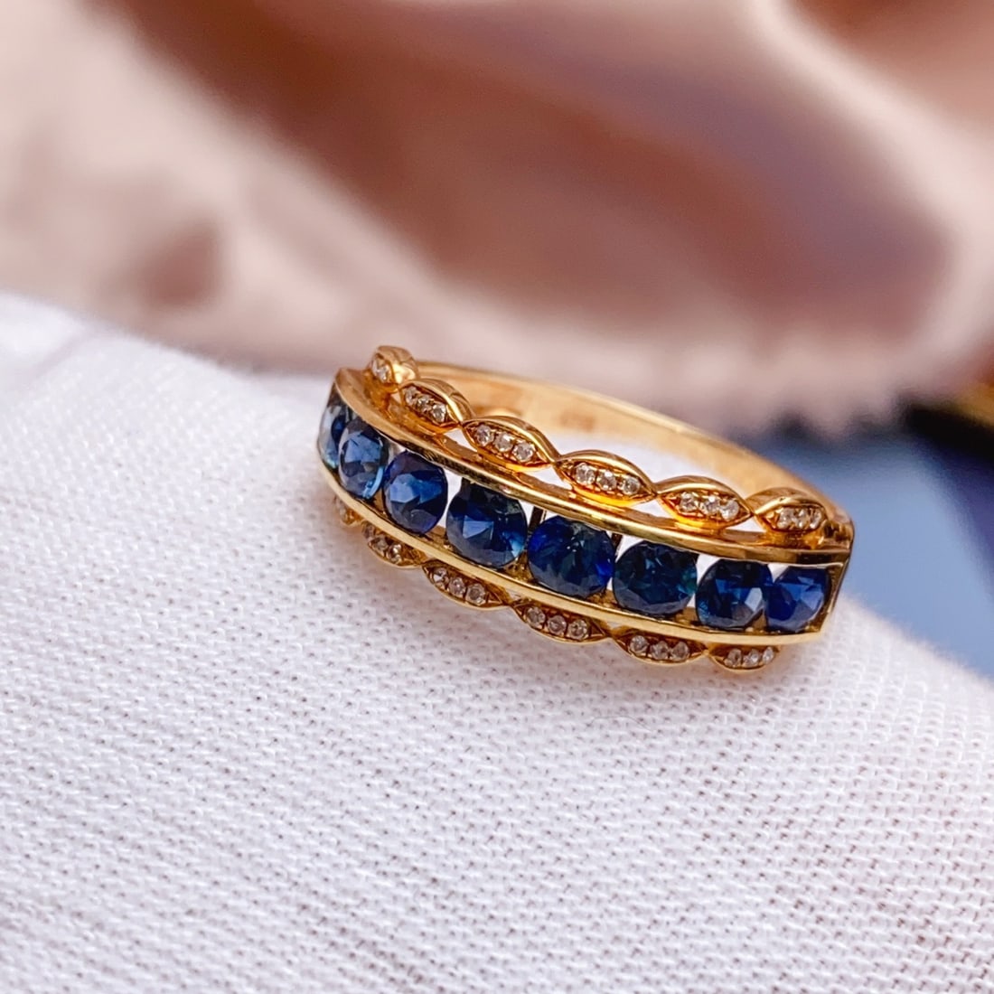 14k Gold 1.50 Ct Natural Sapphire & Diamond Ring - 4