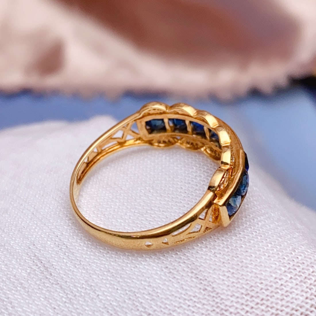 14k Gold 1.50 Ct Natural Sapphire & Diamond Ring - 5