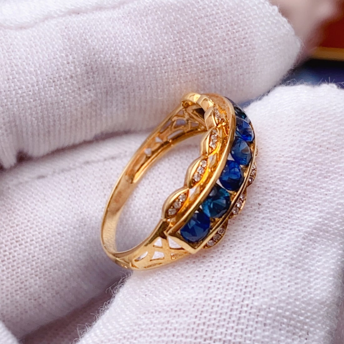14k Gold 1.50 Ct Natural Sapphire & Diamond Ring - 6