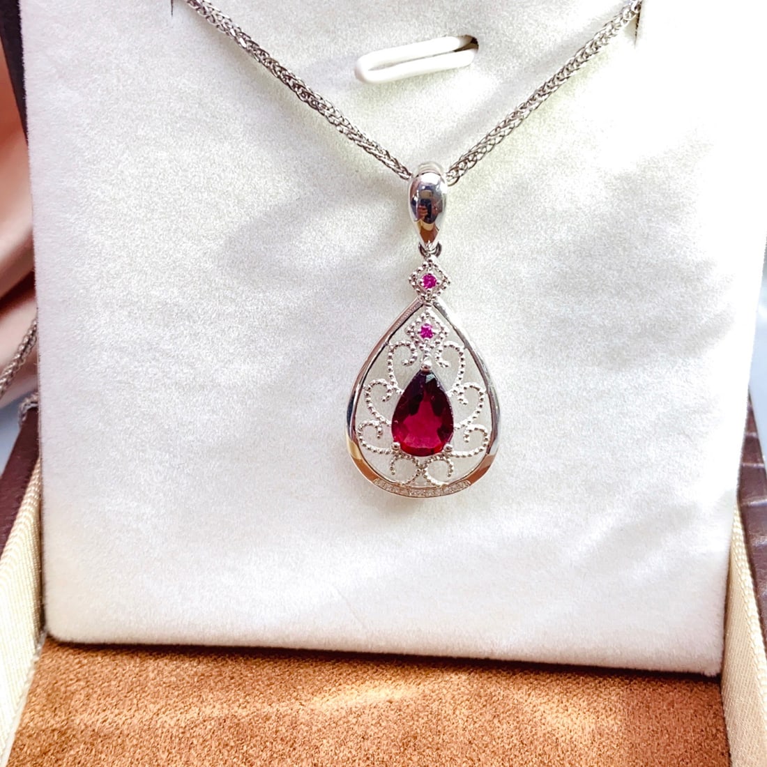 14k Gold 1.10 Ct Natural Tourmaline & Diamond & Ruby Pendant( Without Chain ) - 3