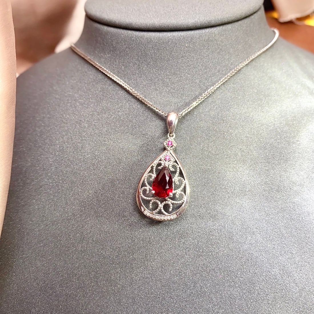14k Gold 1.10 Ct Natural Tourmaline & Diamond & Ruby Pendant( Without Chain ) - 4