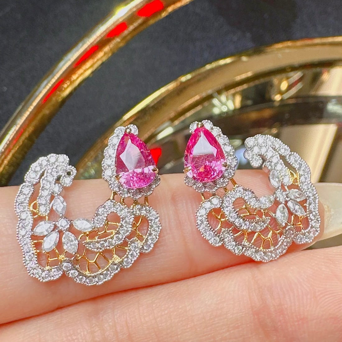 14k Gold 1.5 Ct Natural Sapphire & Diamond Earrings - 2