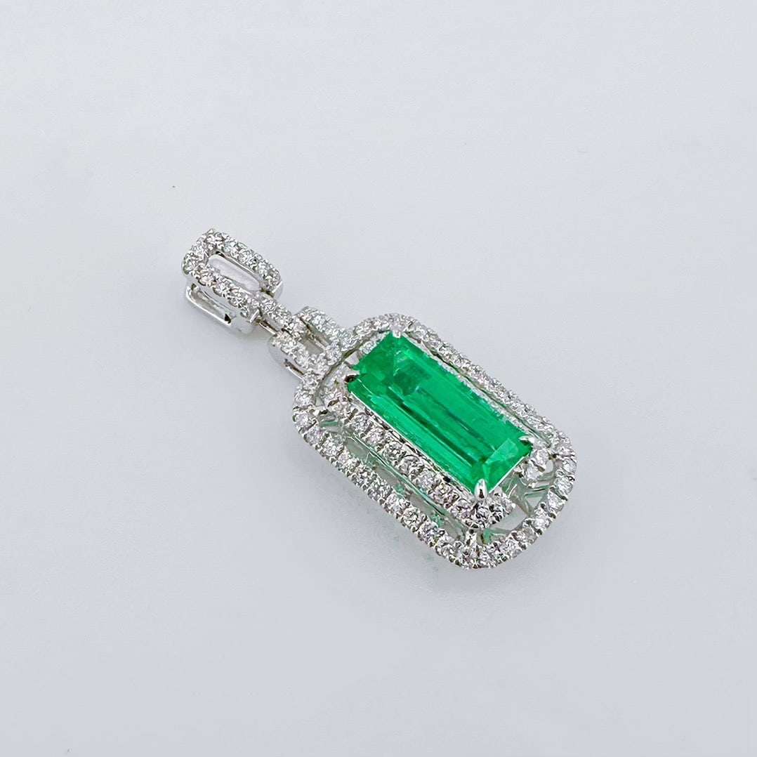 14k Gold 1.62 Ctw Natural Emerald & Diamond Pendant( Without Chain ) - 2