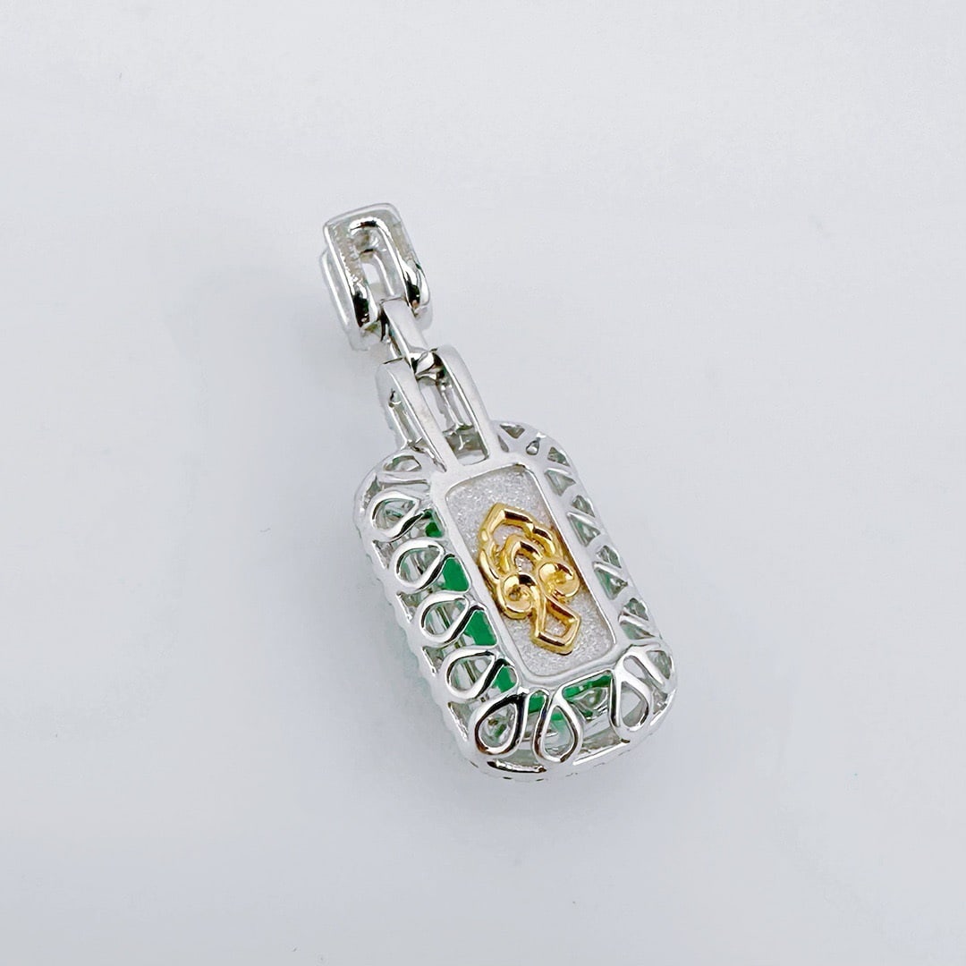 14k Gold 1.62 Ctw Natural Emerald & Diamond Pendant( Without Chain ) - 4