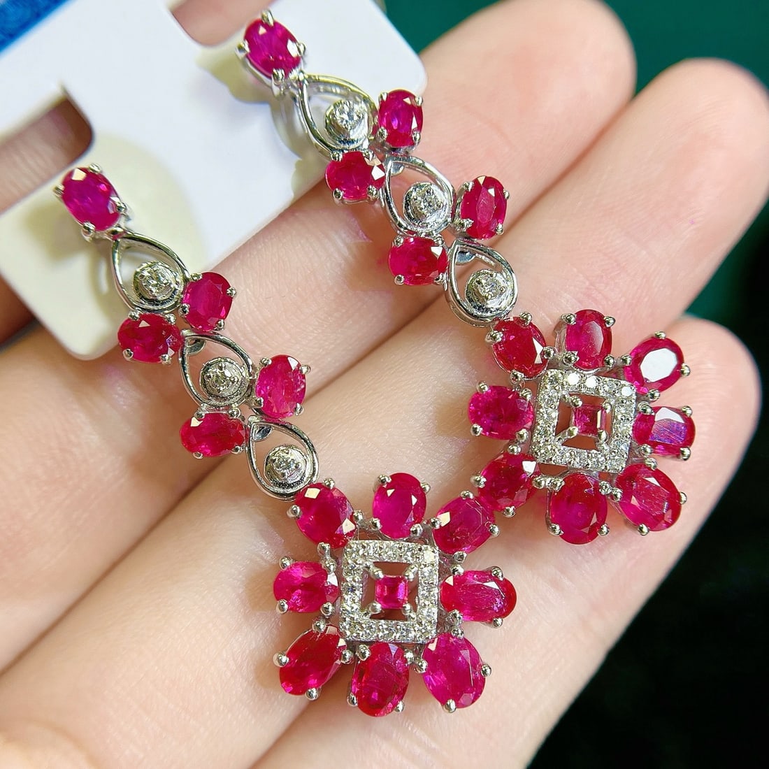 14k Gold 7.0 Ctw Natural Ruby & Diamond Earrings - 2