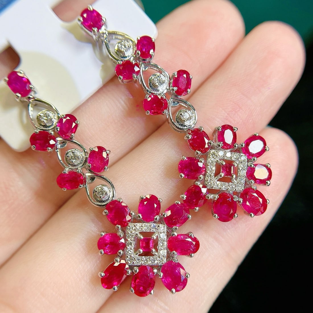14k Gold 7.0 Ctw Natural Ruby & Diamond Earrings - 3