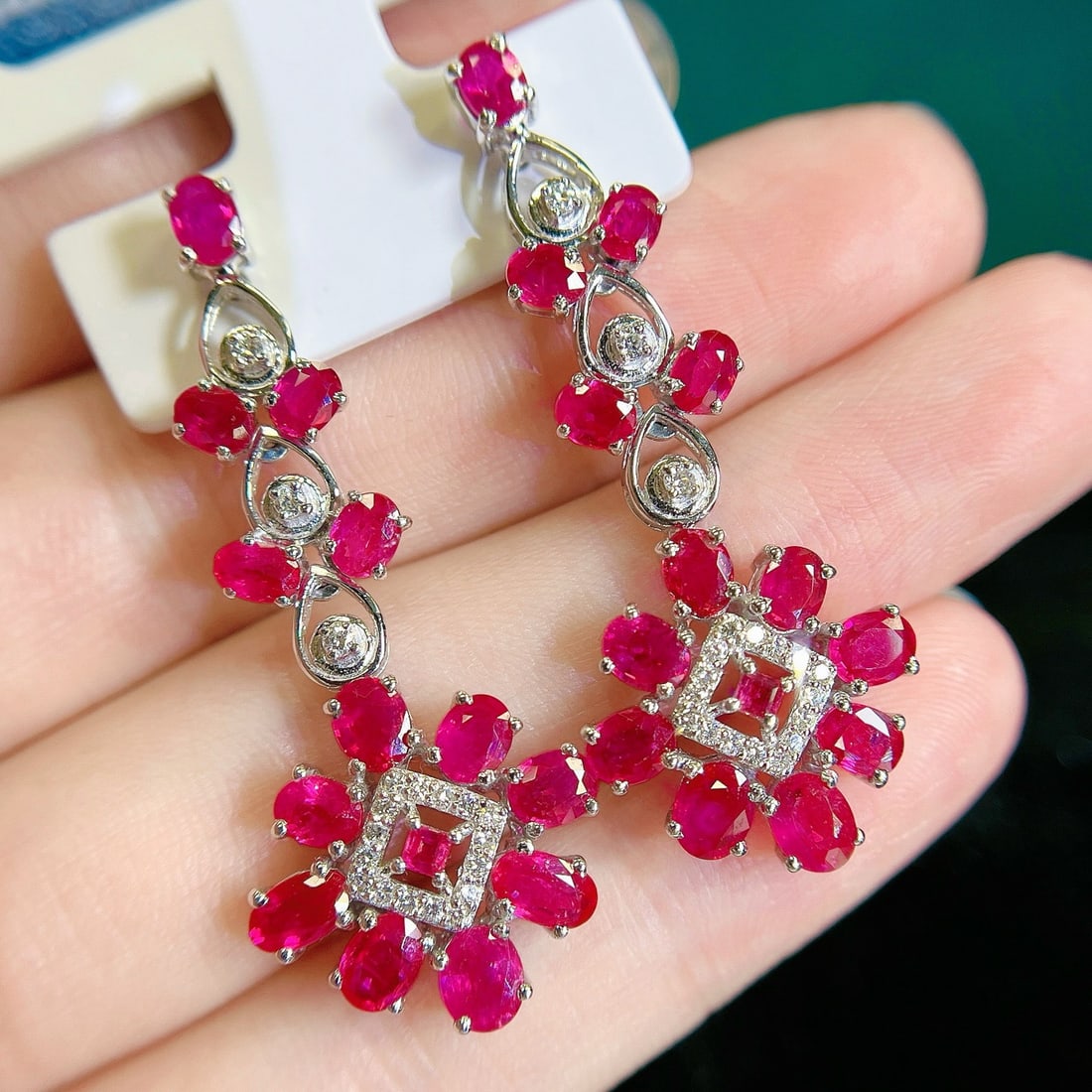 14k Gold 7.0 Ctw Natural Ruby & Diamond Earrings - 4