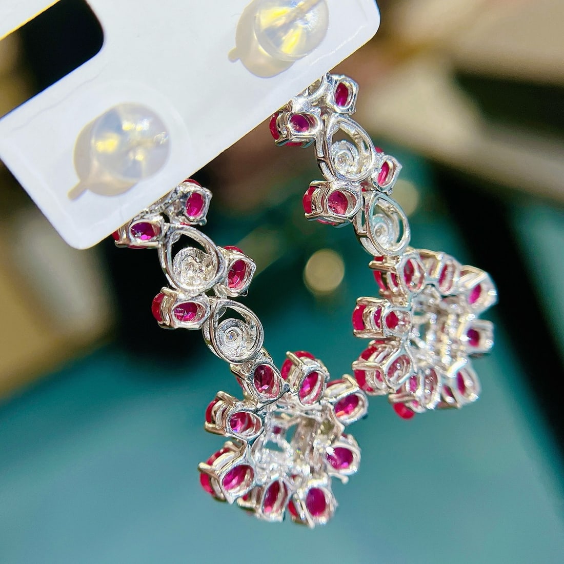 14k Gold 7.0 Ctw Natural Ruby & Diamond Earrings - 5