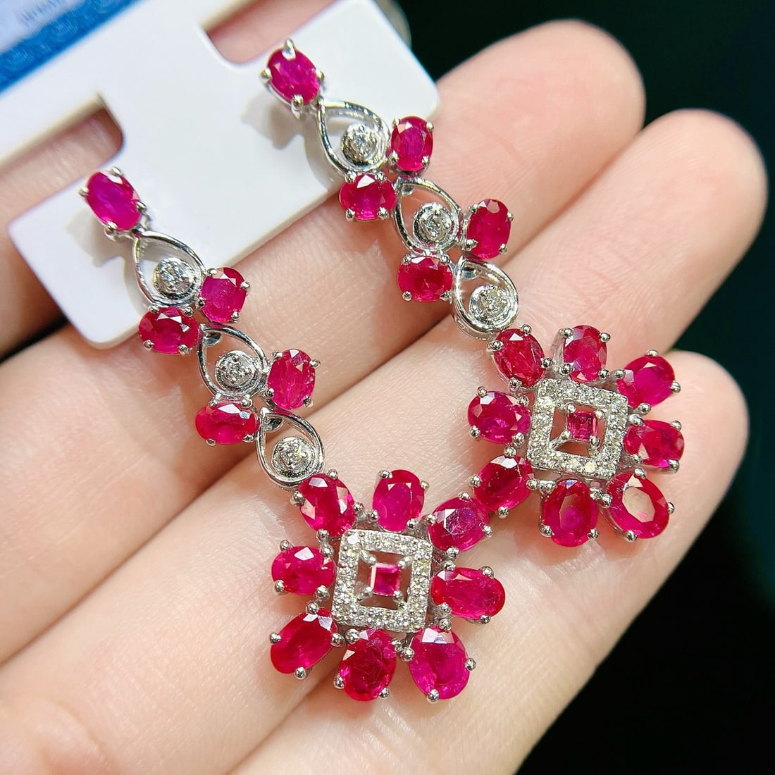 14k Gold 7.0 Ctw Natural Ruby & Diamond Earrings - 6