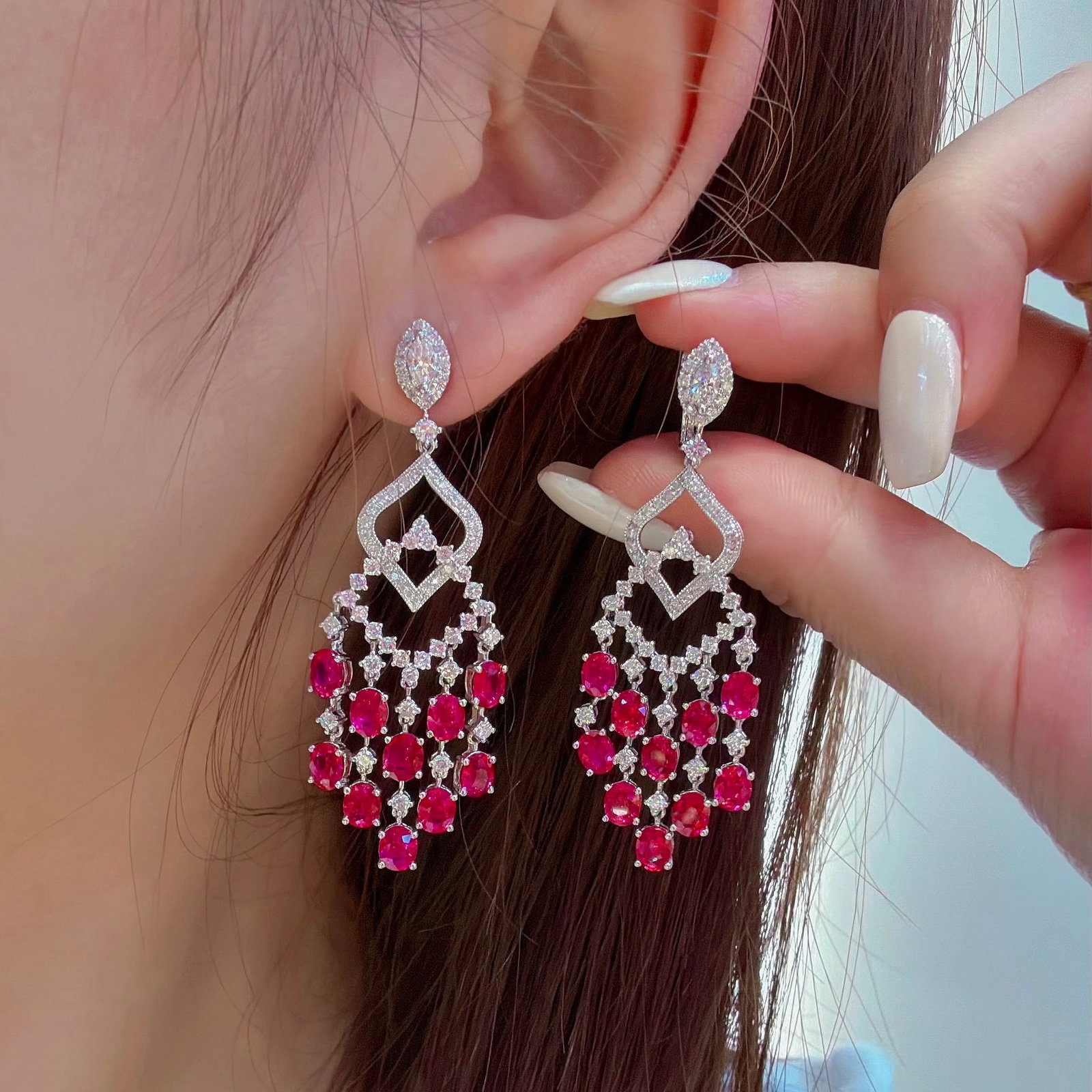 14k Gold 10.49 Ctw Natural Ruby & Diamond Earrings - 2