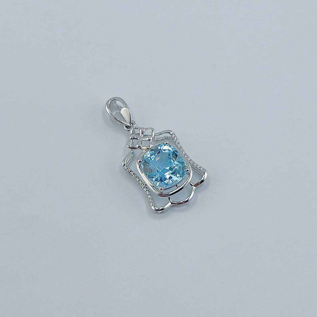 14k Gold 2.81 Ctw Natural Aquamarine & Diamond Pendant( Without Chain ) - 3