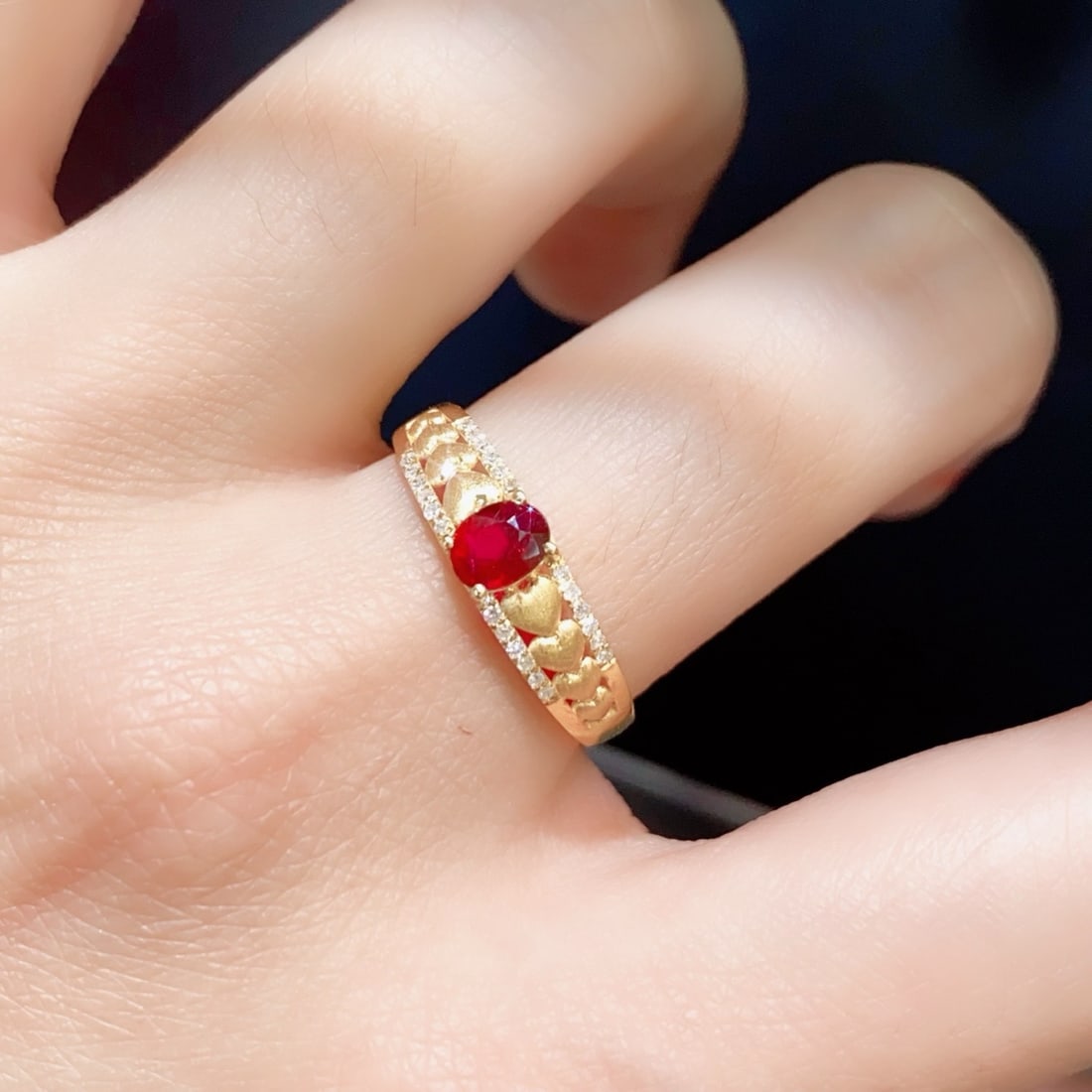 14k Gold 0.45 Ct Natural Ruby & Diamond Ring - 5