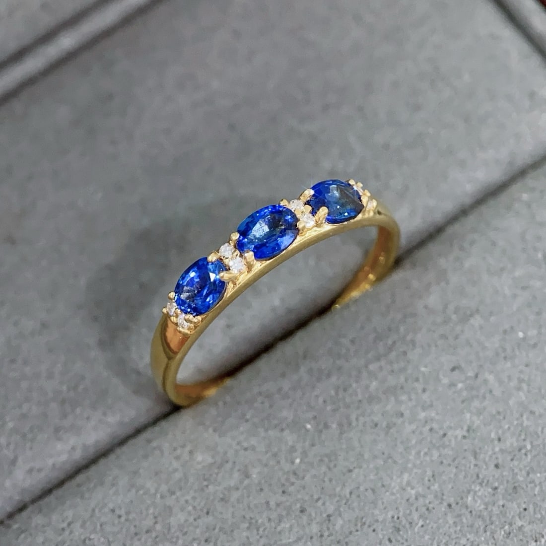 14k Gold 0.9 Ct Natural Sapphire & Diamond Ring - 4
