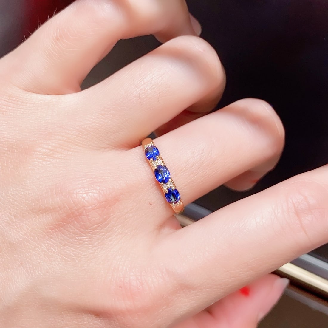 14k Gold 0.9 Ct Natural Sapphire & Diamond Ring - 5