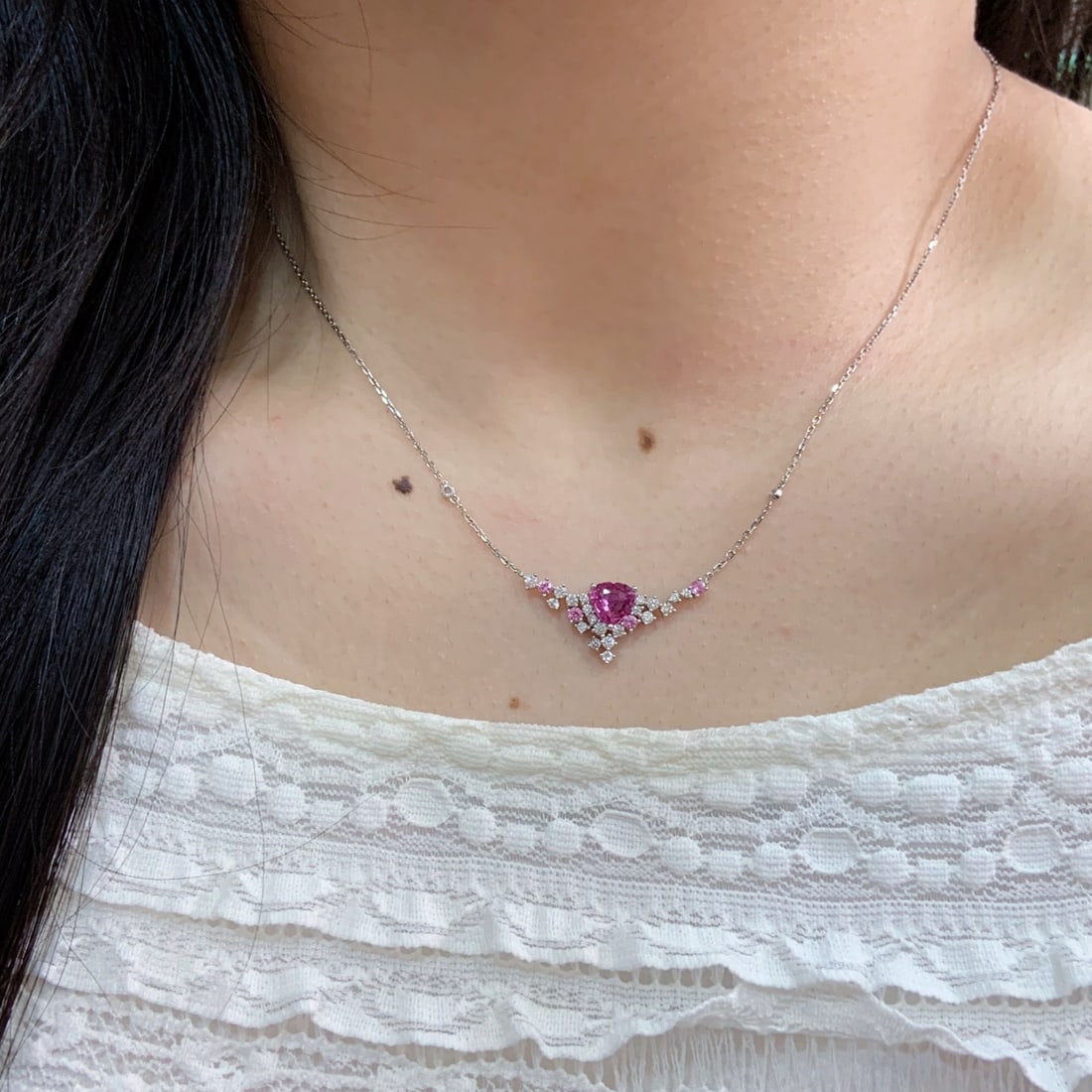 14k Gold 1.44 Ctw Natural Sapphire & Diamond Necklace - 5