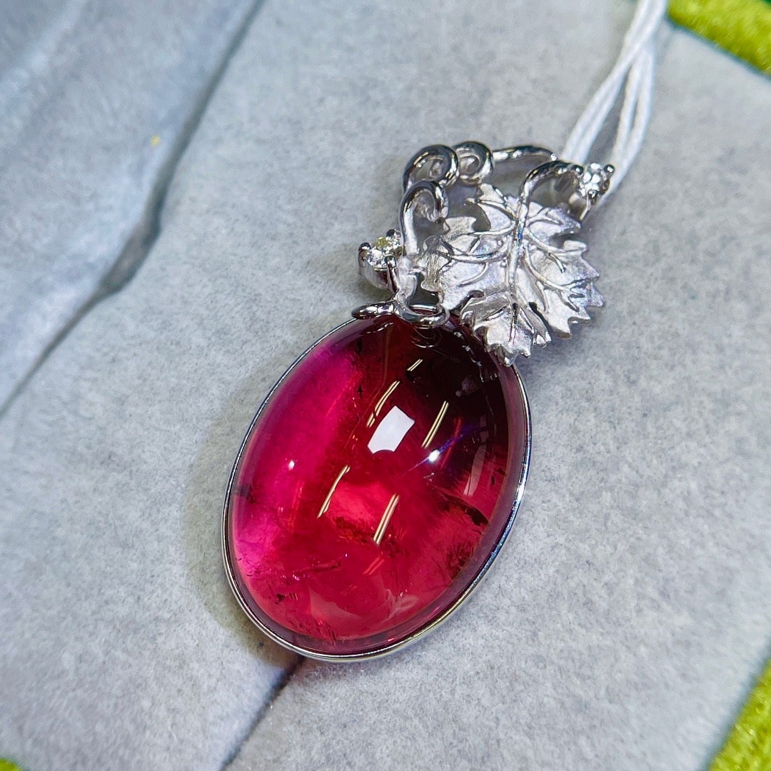 14k Gold 19.11 Ctw Natural Tourmaline & Diamond Pendant( Without Chain ) - 2