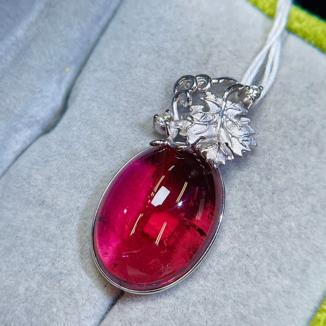 14k Gold 19.11 Ctw Natural Tourmaline & Diamond Pendant( Without Chain ) - 3