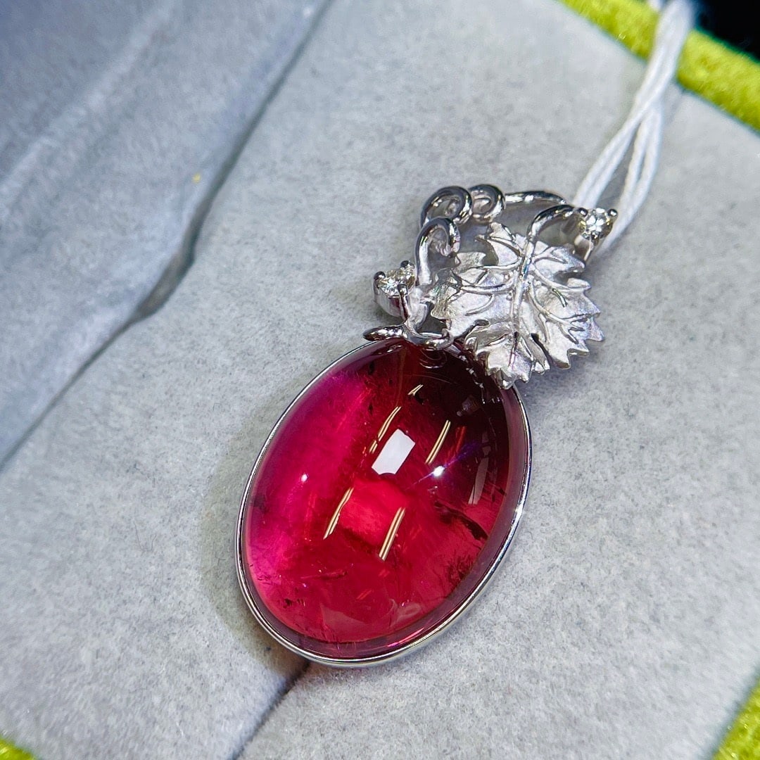 14k Gold 19.11 Ctw Natural Tourmaline & Diamond Pendant( Without Chain ) - 4