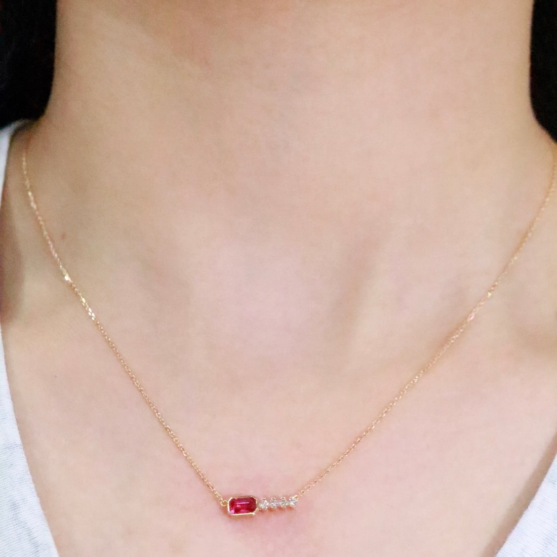 14k Gold 0.39 Ctw Natural Ruby & Diamond Necklace - 6