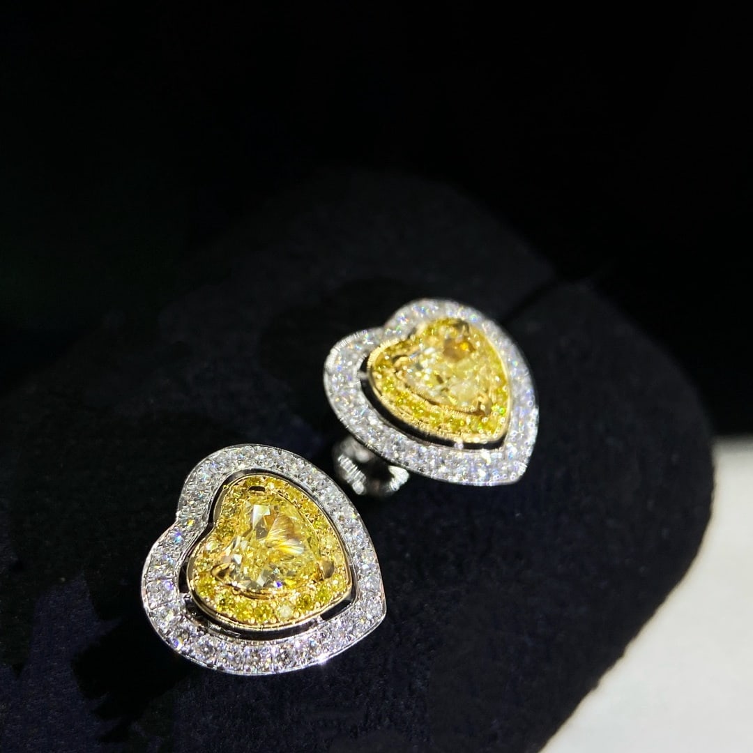 14k Gold 1.17 Ctw Natural Yellow Diamond & Diamond Earrings - 2